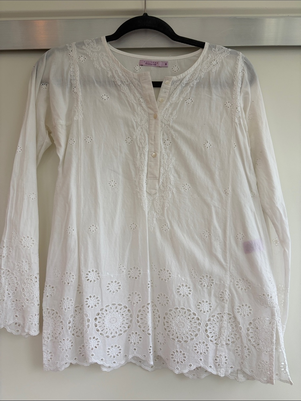 Vintage Calypso White Eyelet Cotton Tunic